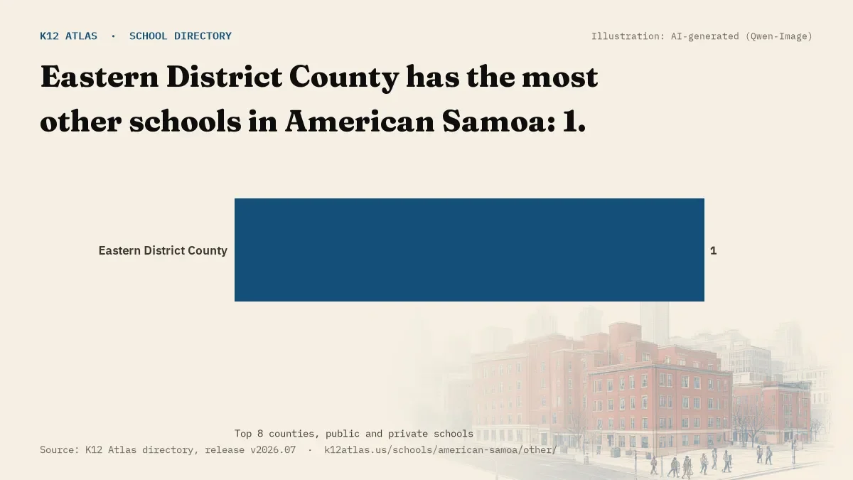 Bar chart of American Samoa counties by number of other schools: Eastern District County has the most, 1.