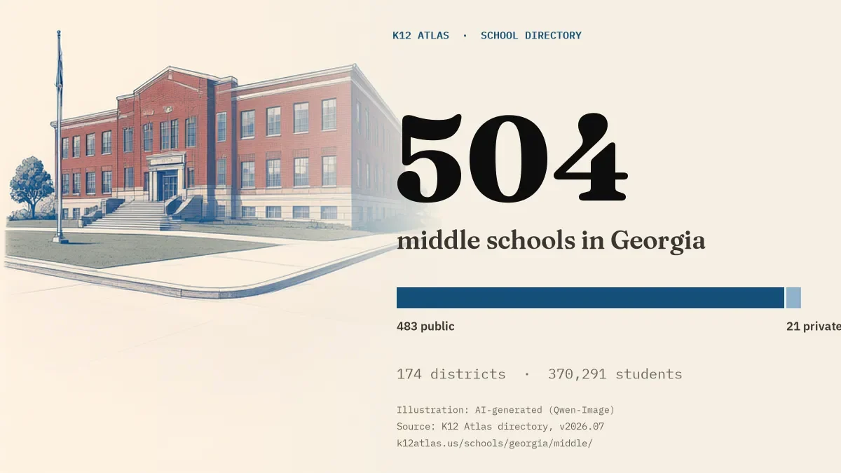 504 middle schools in Georgia: 483 public and 21 private, across 174 districts with 370,291 students.