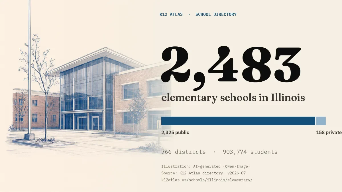 2,483 elementary schools in Illinois: 2,325 public and 158 private, across 766 districts with 903,774 students.
