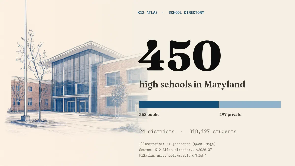 450 high schools in Maryland: 253 public and 197 private, across 24 districts with 318,197 students.