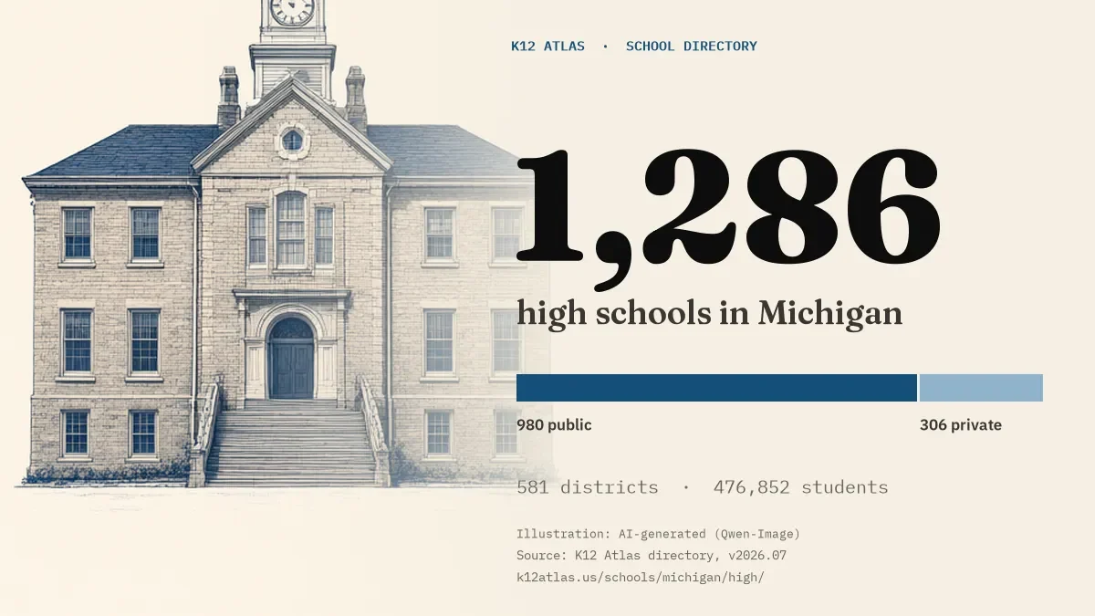 1,286 high schools in Michigan: 980 public and 306 private, across 581 districts with 476,852 students.