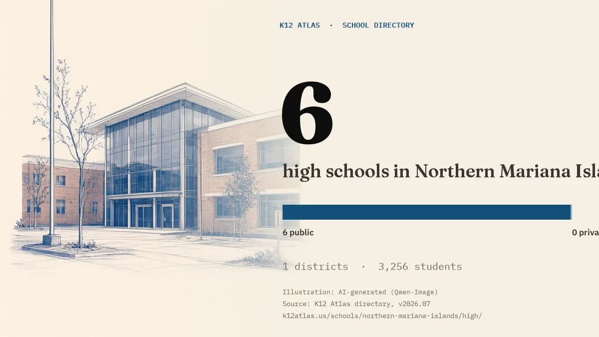 6 high schools in Northern Mariana Islands: 6 public and 0 private, across 1 districts with 3,256 students.