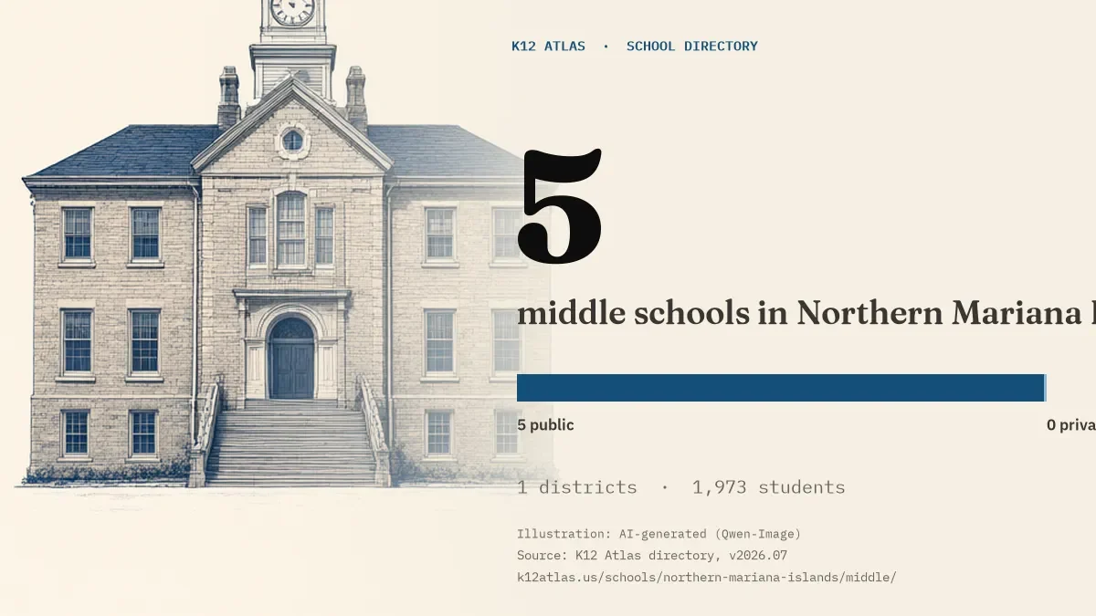 5 middle schools in Northern Mariana Islands: 5 public and 0 private, across 1 districts with 1,973 students.